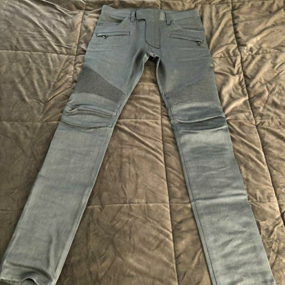 Balmain Stretch Biker Jeans Men 30 Blue Cotton/Den